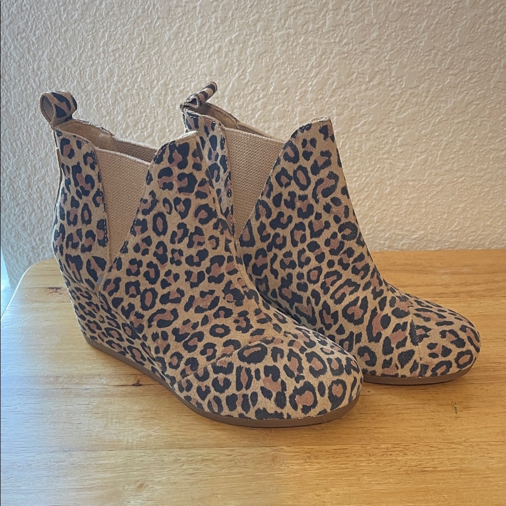 Toms Leopard Print Wedge Boots